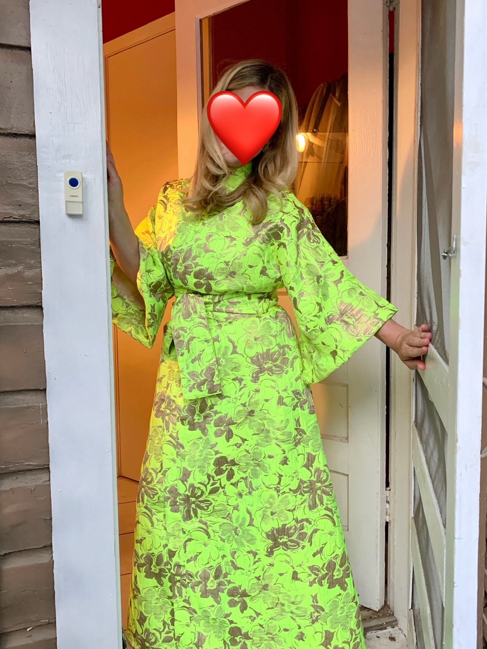 La Vie Style House Maxi Wrap Dress in Lime Green and Gold - One Size